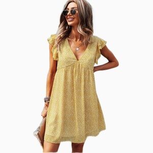 Gaevet Ditsy Floral Layered Sleeve Tunic Dress Lined‎ NWT Medium Women’s